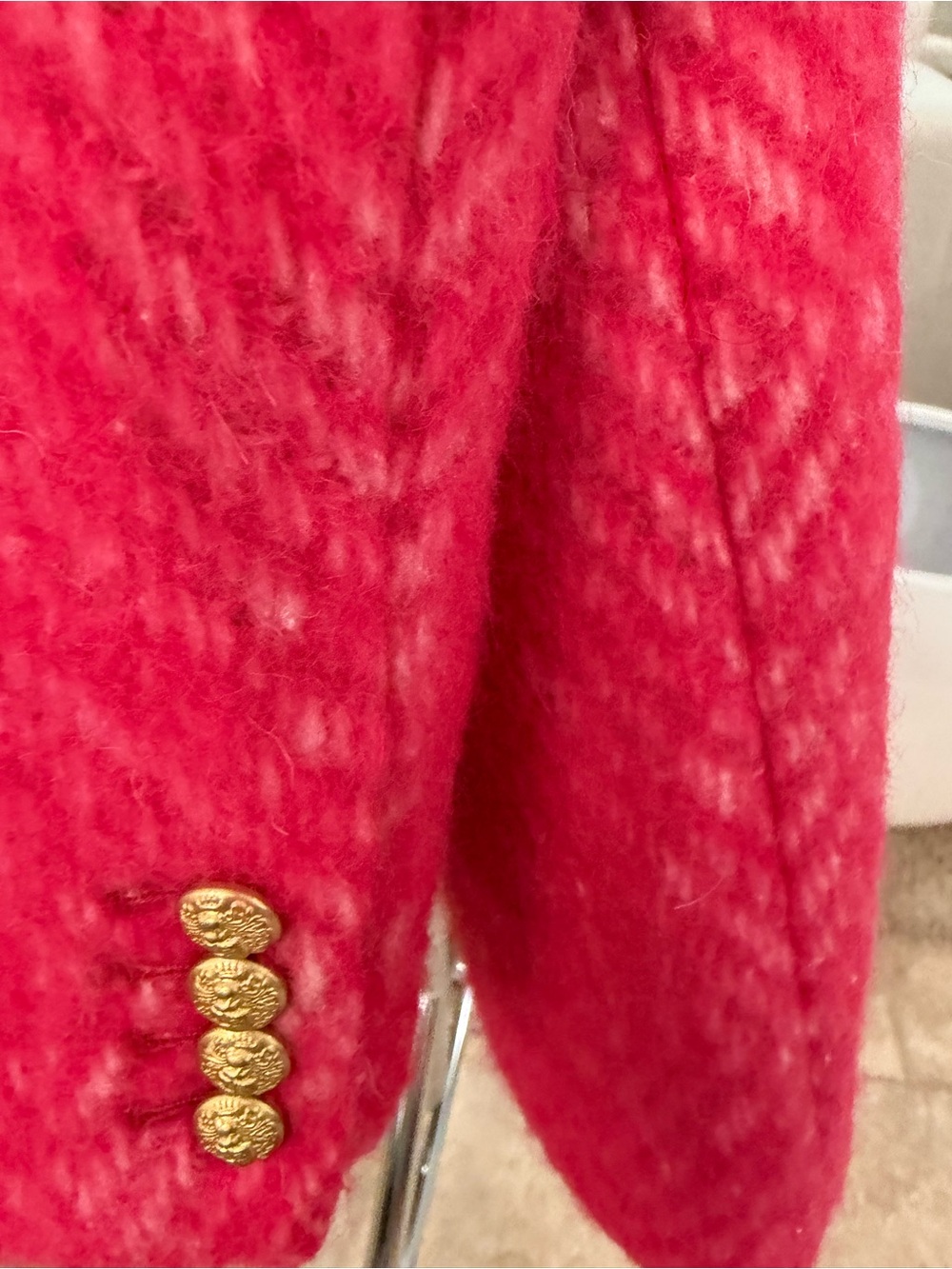 J.Crew Bright Pink Herringbone Wool Double-Breasted Lady Jacket/Blazer - Picture 6 of 6